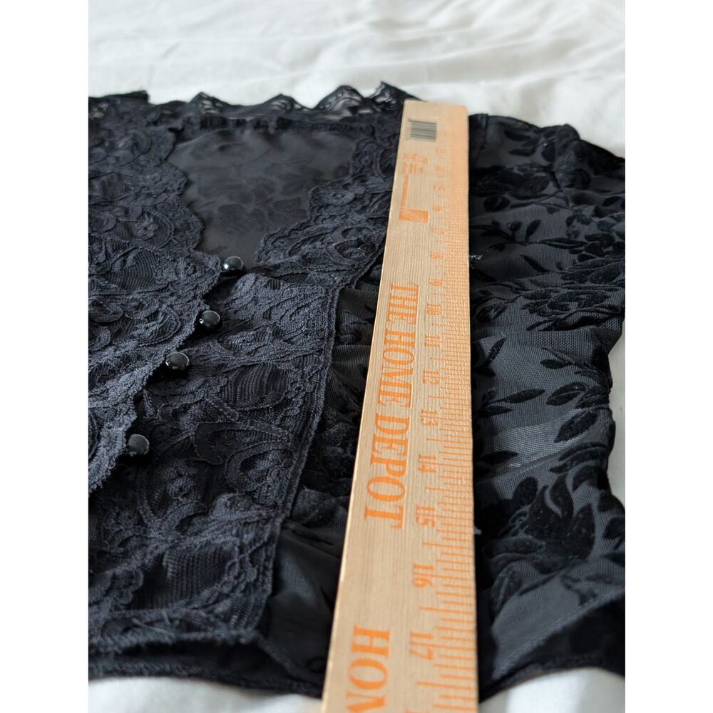 Whimsigoth Black Floral Burnout Velvet Lace Top - Bell Sleeve  M Fits like S/XS - Picture 8 of 11